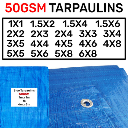 50gsm Lightweight Blue Tarpaulins + White Rope