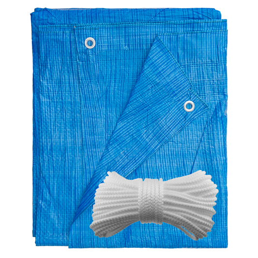 50gsm Lightweight Blue Tarpaulins + White Rope