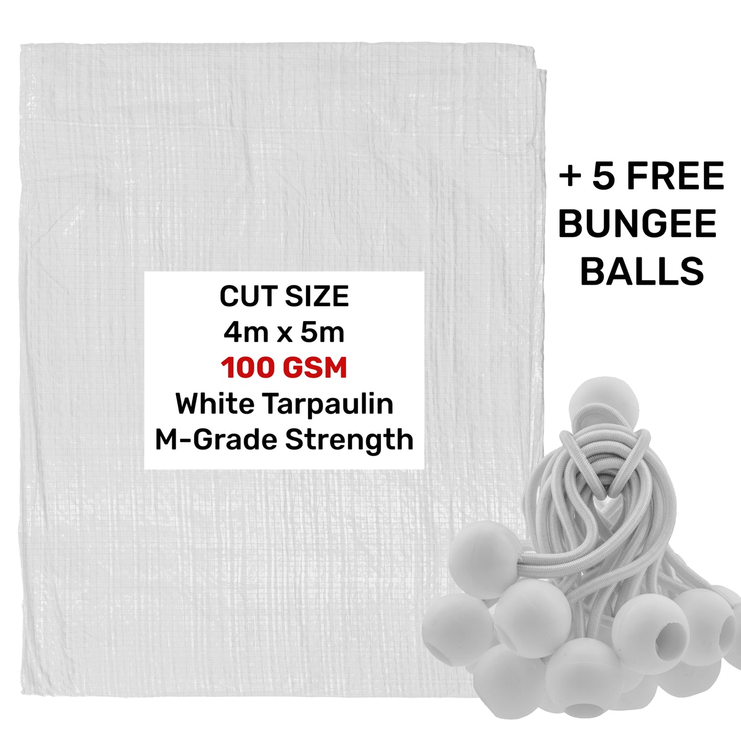 100gsm Pure White Tarpaulins with 5x Bungee Balls