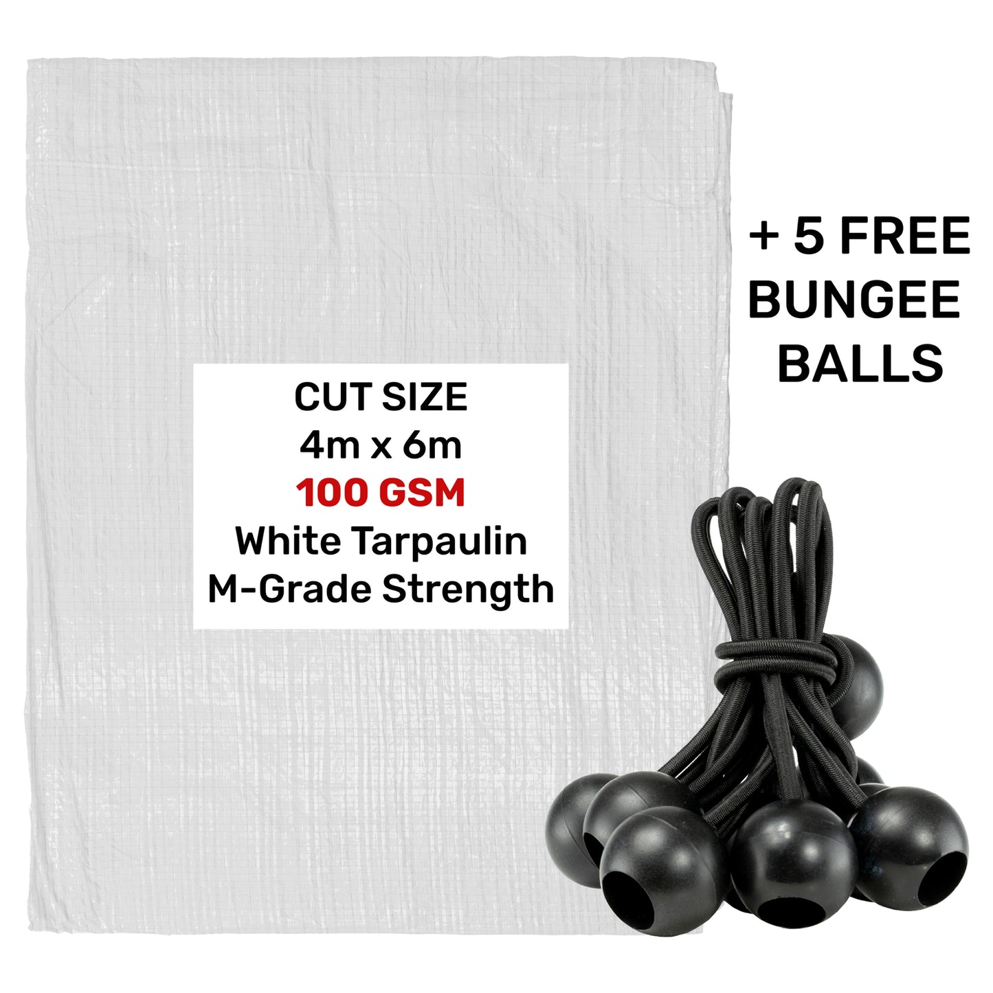 100gsm Pure White Tarpaulins with 5x Bungee Balls