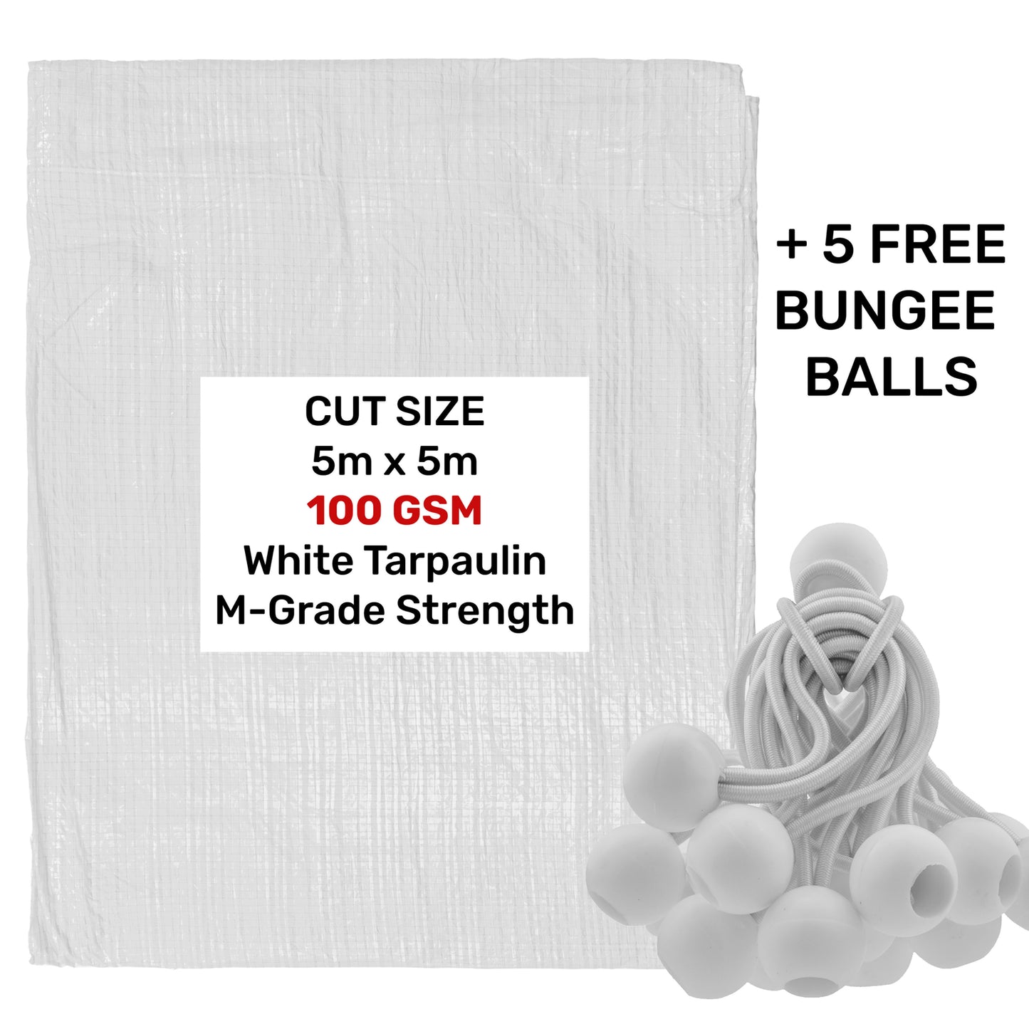 100gsm Pure White Tarpaulins with 5x Bungee Balls