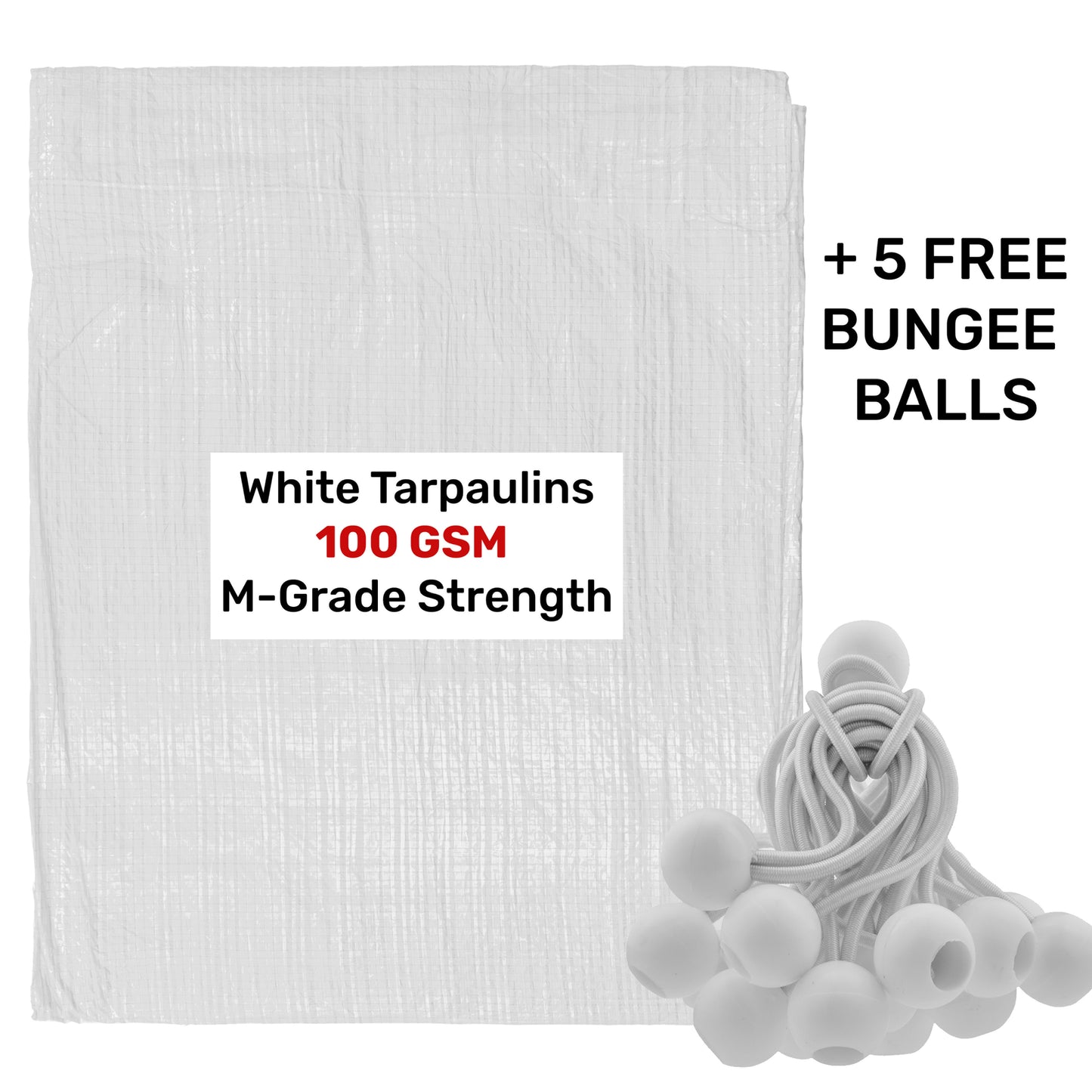 100gsm Pure White Tarpaulins with 5x Bungee Balls