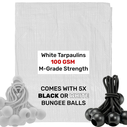 100gsm Pure White Tarpaulins with 5x Bungee Balls