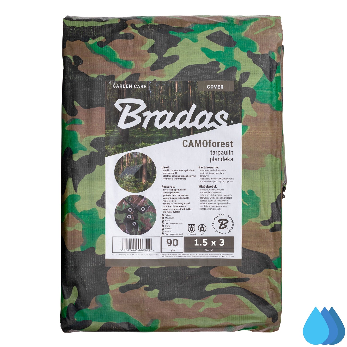 1.5m x 3m Camouflage Tarpaulins, Bradas 90 GSM