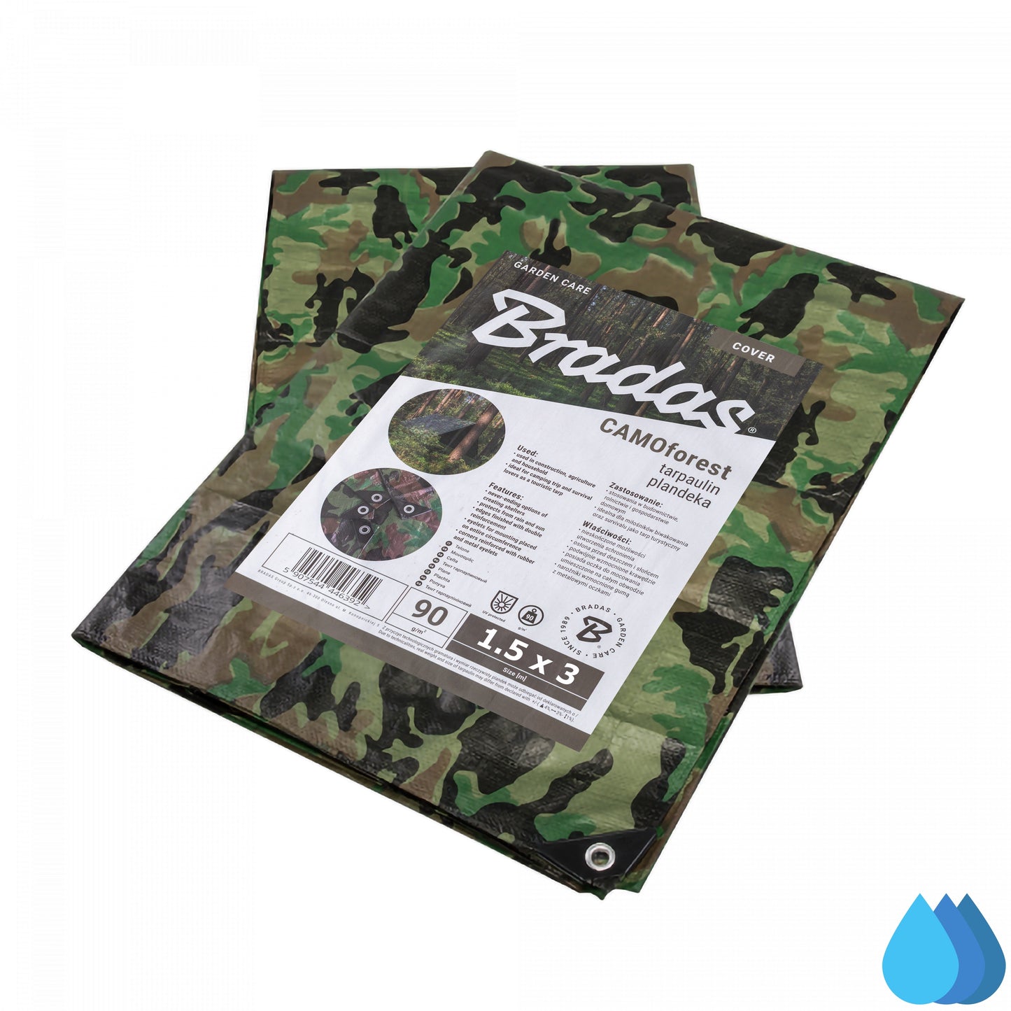 1.5m x 3m Camouflage Tarpaulins, Bradas 90 GSM