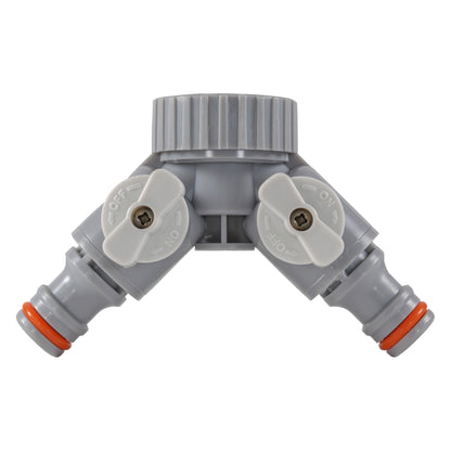 Two Way Threaded Splitter Valve Tap Adapter - White & Grey