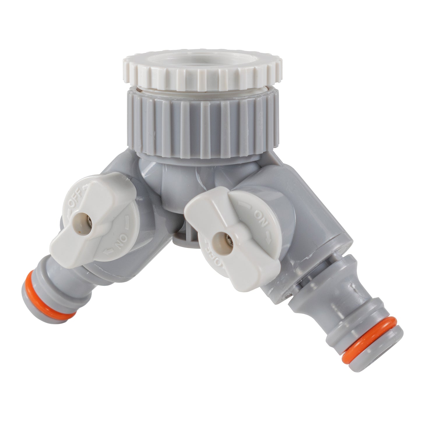 Two Way Threaded Splitter Valve Tap Adapter - White & Grey