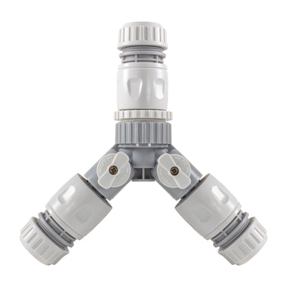 Three Way Valve Splitter with Hosepipe Quick Connectors - Grey & White