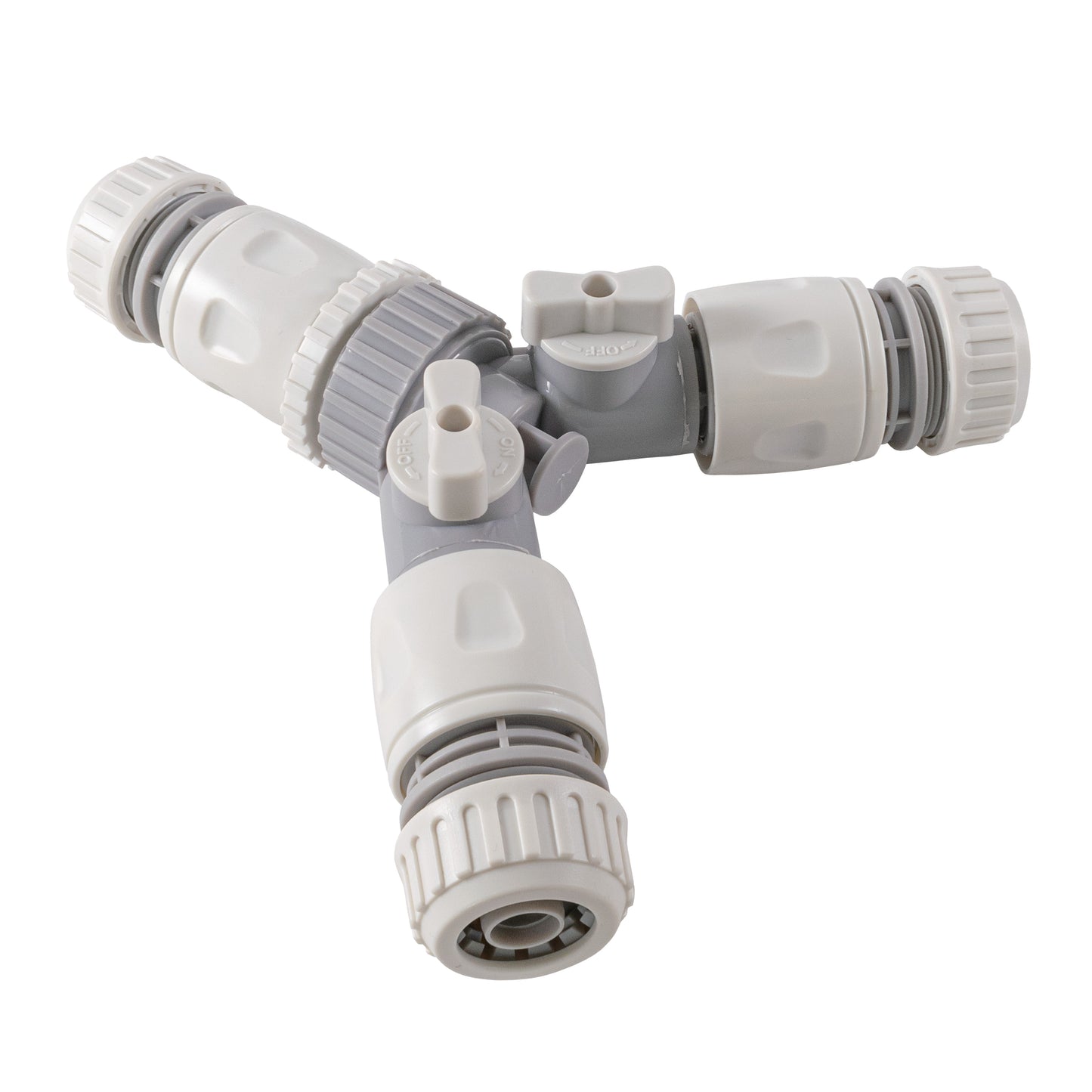 Three Way Valve Splitter with Hosepipe Quick Connectors - Grey & White