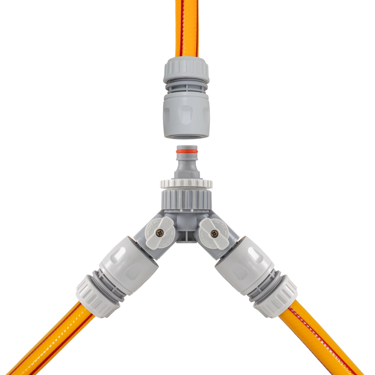 Three Way Valve Splitter with Hosepipe Quick Connectors - Grey & White