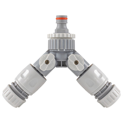 Three Way Valve Splitter with Hosepipe Quick Connectors - Grey & White