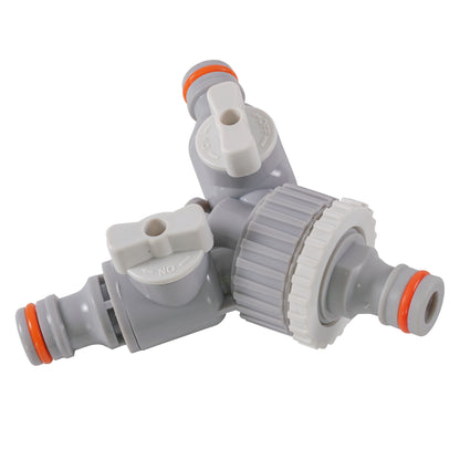 Three Way Valve Splitter with Hosepipe Quick Connectors - Grey & White