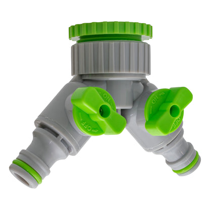 Two Way Threaded Splitter Valve Tap Adapter - Green & Grey