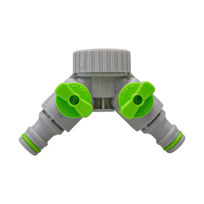 Two Way Threaded Splitter Valve Tap Adapter - Green & Grey