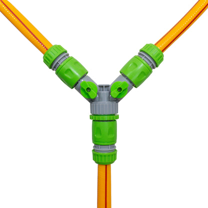 Three Way Valve Splitter with Hosepipe Quick Connectors - Green