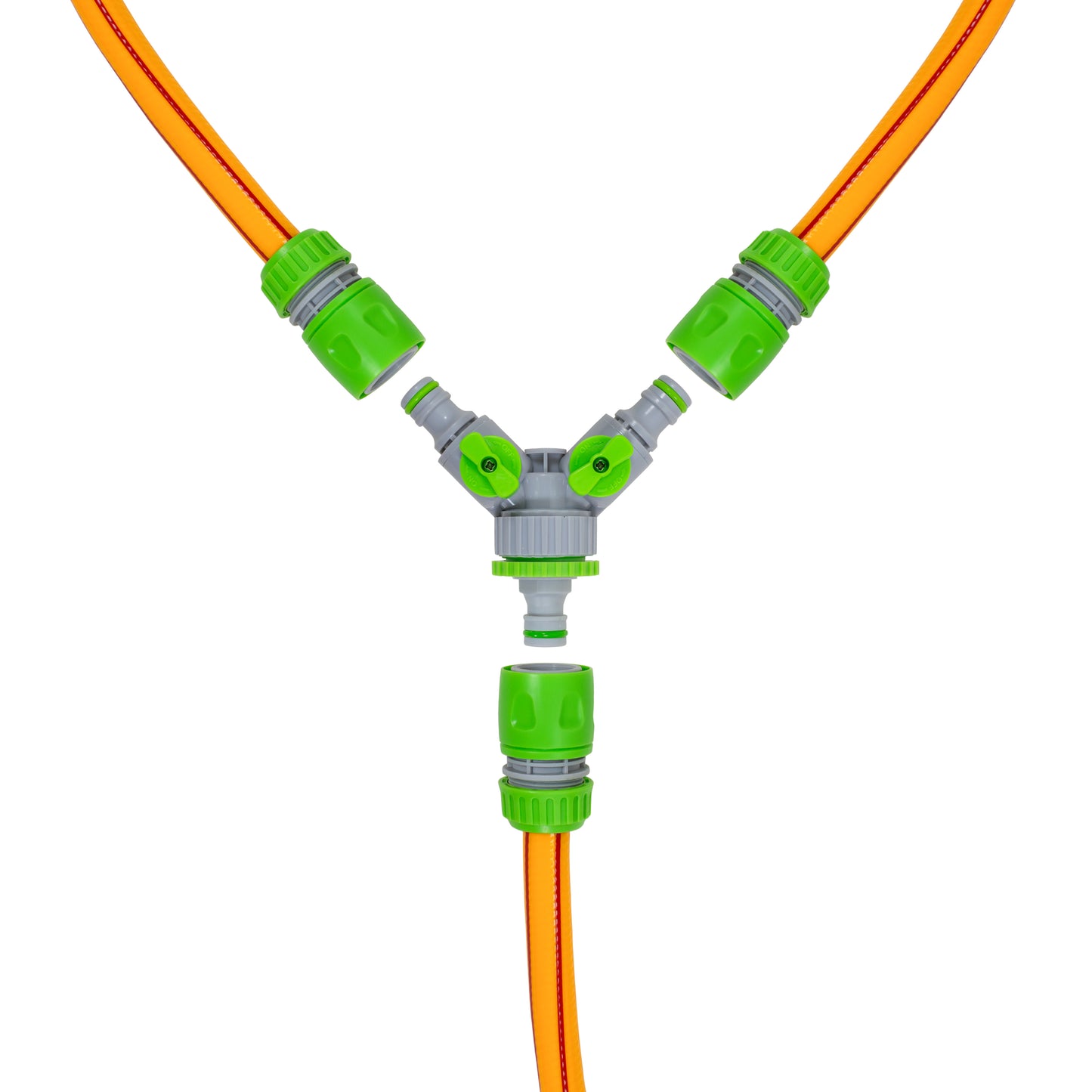 Three Way Valve Splitter with Hosepipe Quick Connectors - Green