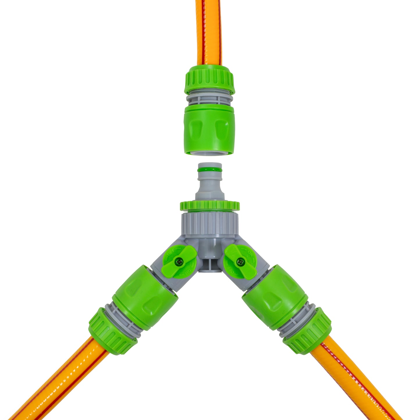 Three Way Valve Splitter with Hosepipe Quick Connectors - Green