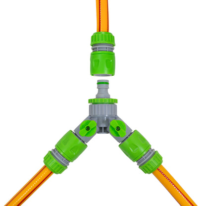 Three Way Valve Splitter with Hosepipe Quick Connectors - Green