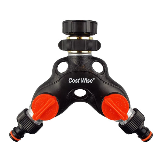 Metal 2-Way Tap Splitter Manifold – 1” & 3/4” BSP with Valves, Black