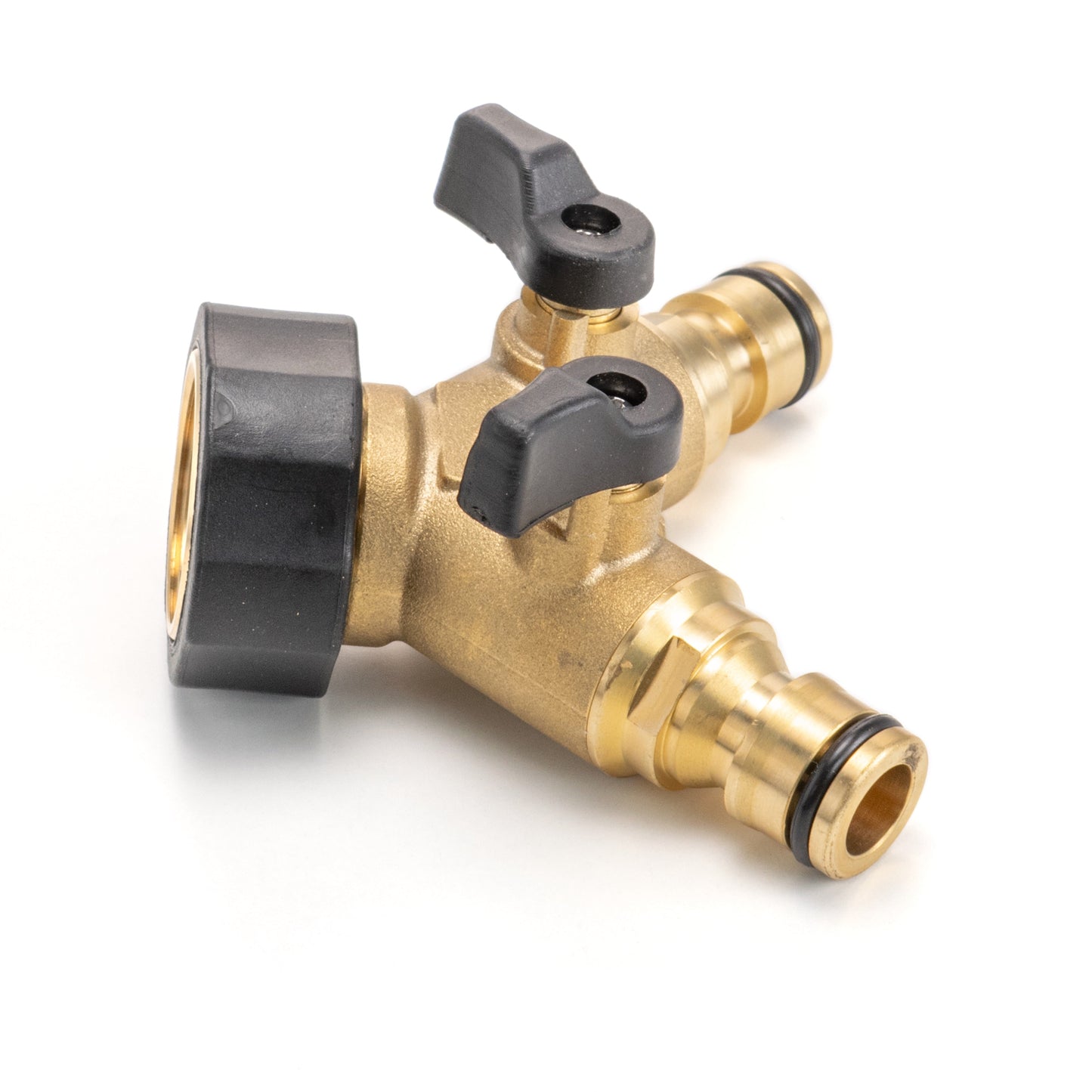 Double Outlet Tap Splitter with Valves, Brass