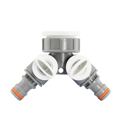 Double Outlet Tap Splitter with Valves, Grey