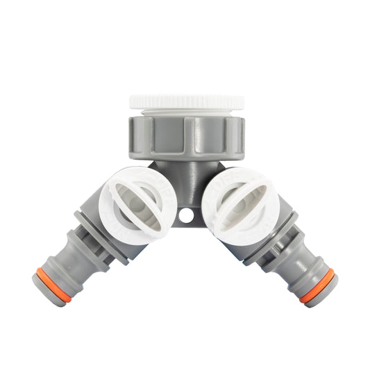 Double Outlet Tap Splitter with Valves, Grey