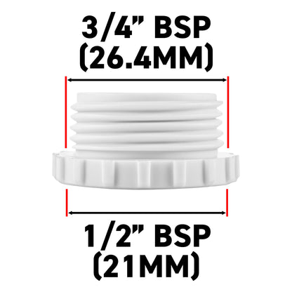 Female Tap Connector – 3/4” & 1/2” BSPF, Grey