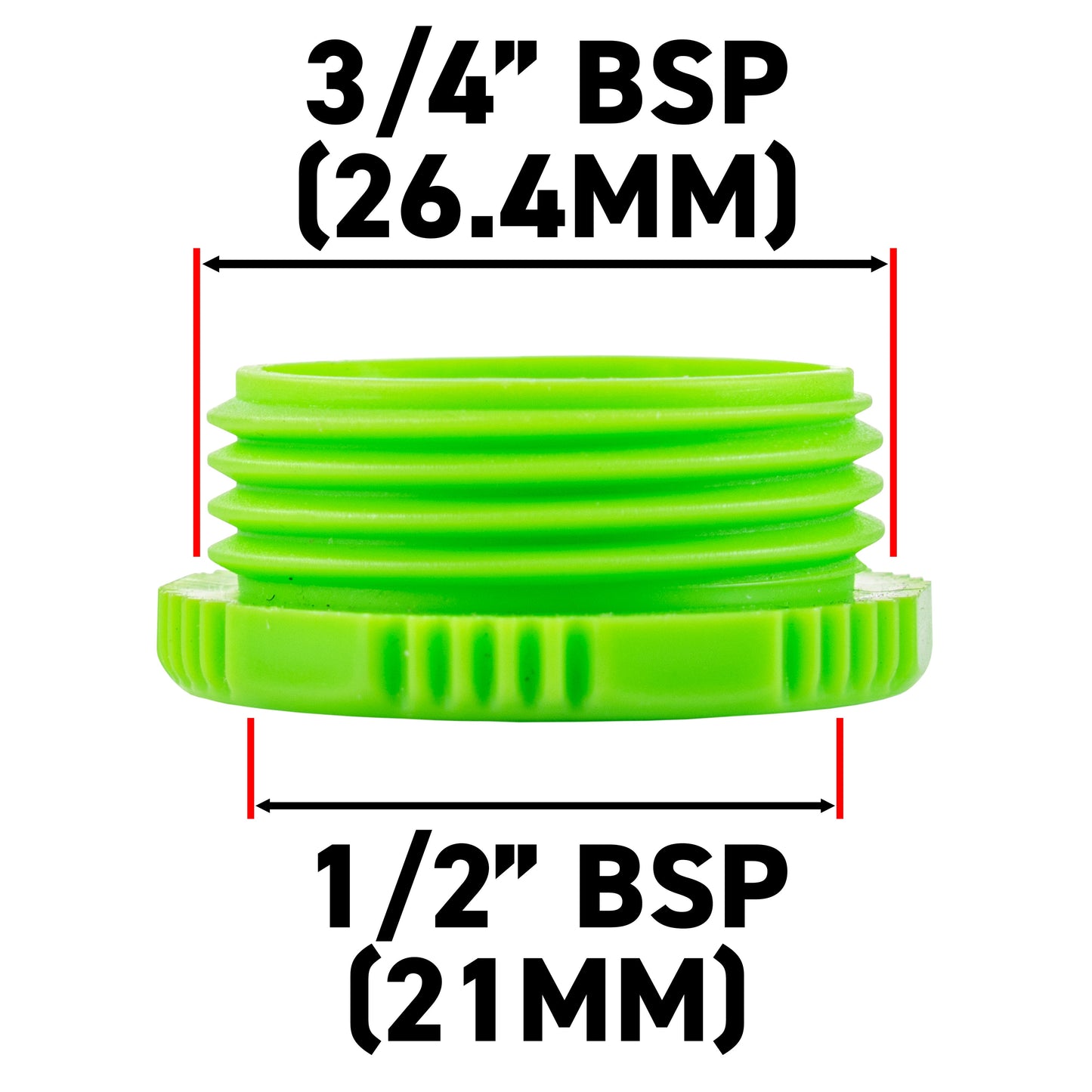 Female Tap Connector – 3/4” & 1/2” BSPF, Green & Grey