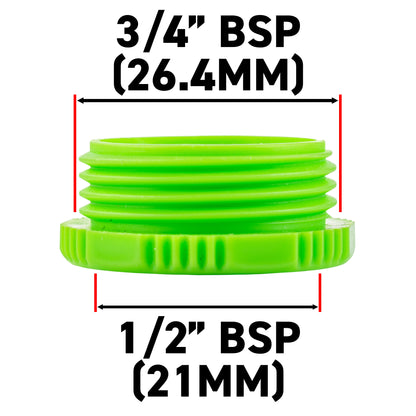Female Tap Connector – 3/4” & 1/2” BSPF, Green & Grey