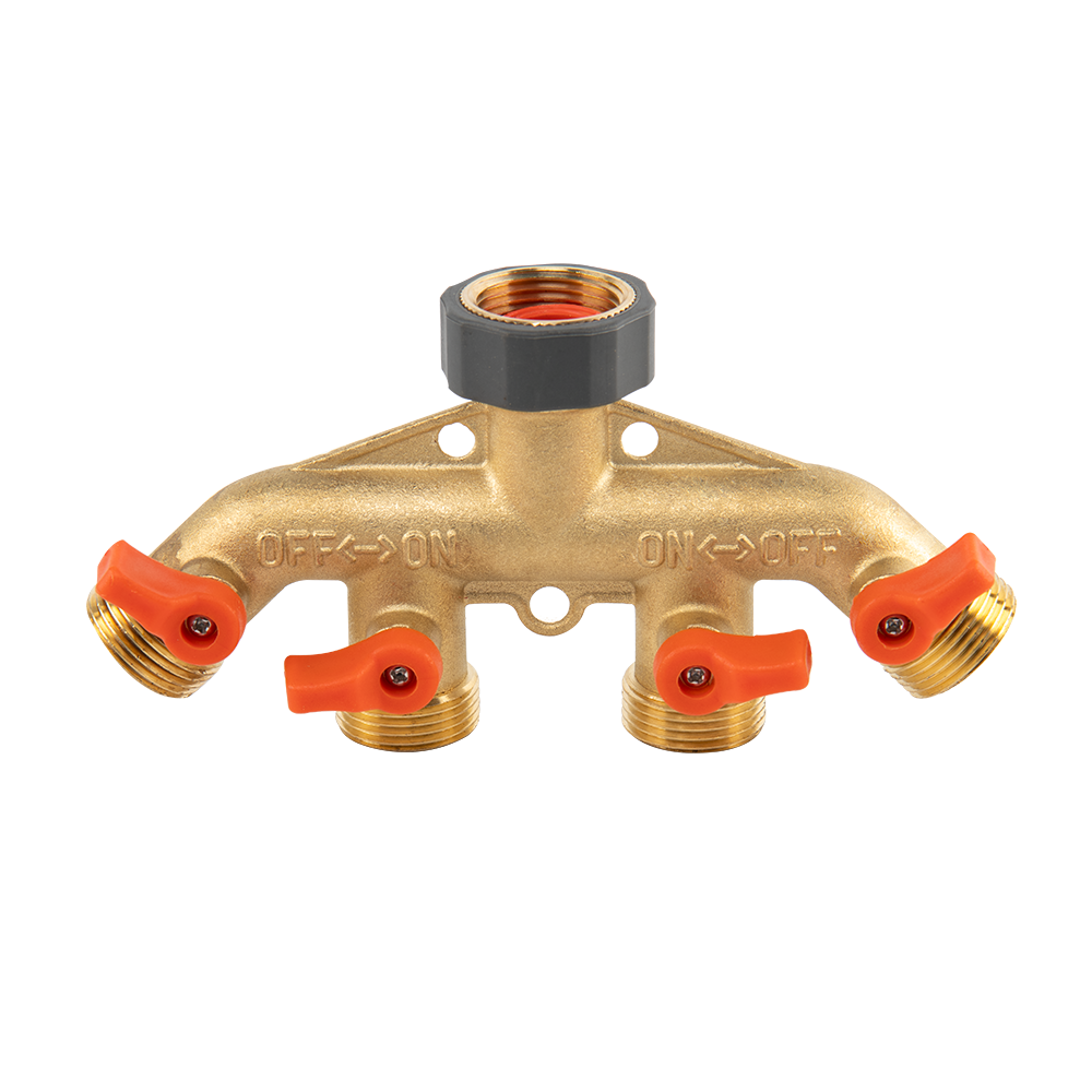 4-Way Tap Splitter Valve with 3/4" BSP Male Thread, Brass