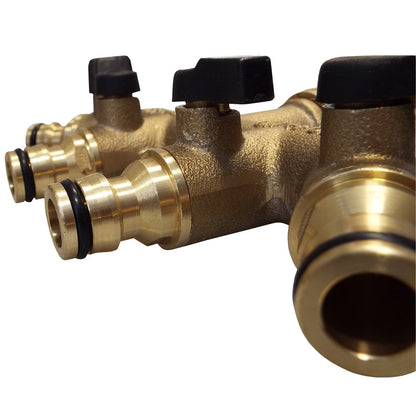 4-Way Tap Splitter Valve with Quick Connectors, Brass
