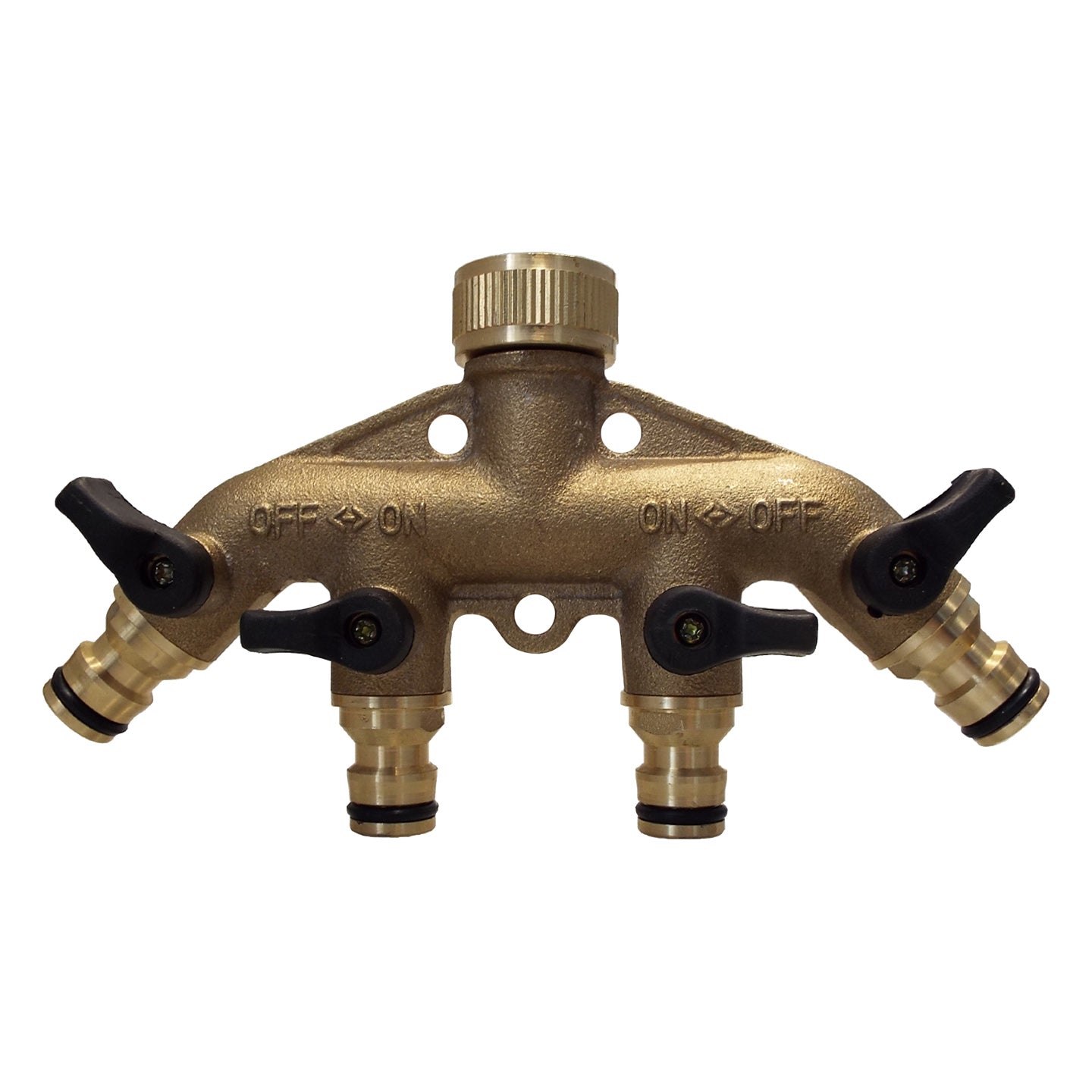 4-Way Tap Splitter Valve with Quick Connectors, Brass