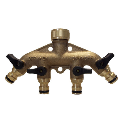 4-Way Tap Splitter Valve with Quick Connectors, Brass