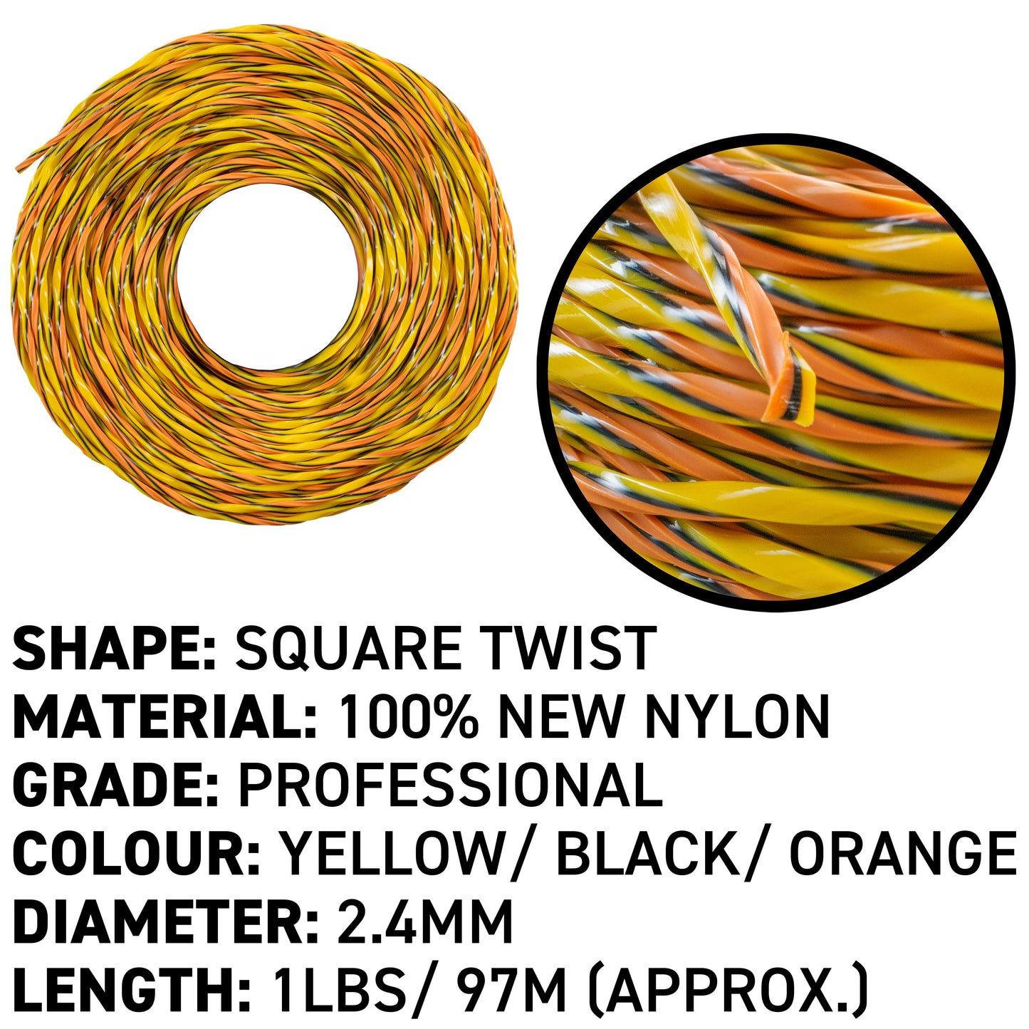 97m (450g) Triple Core Twisted Trimmer Line, 2.4mm