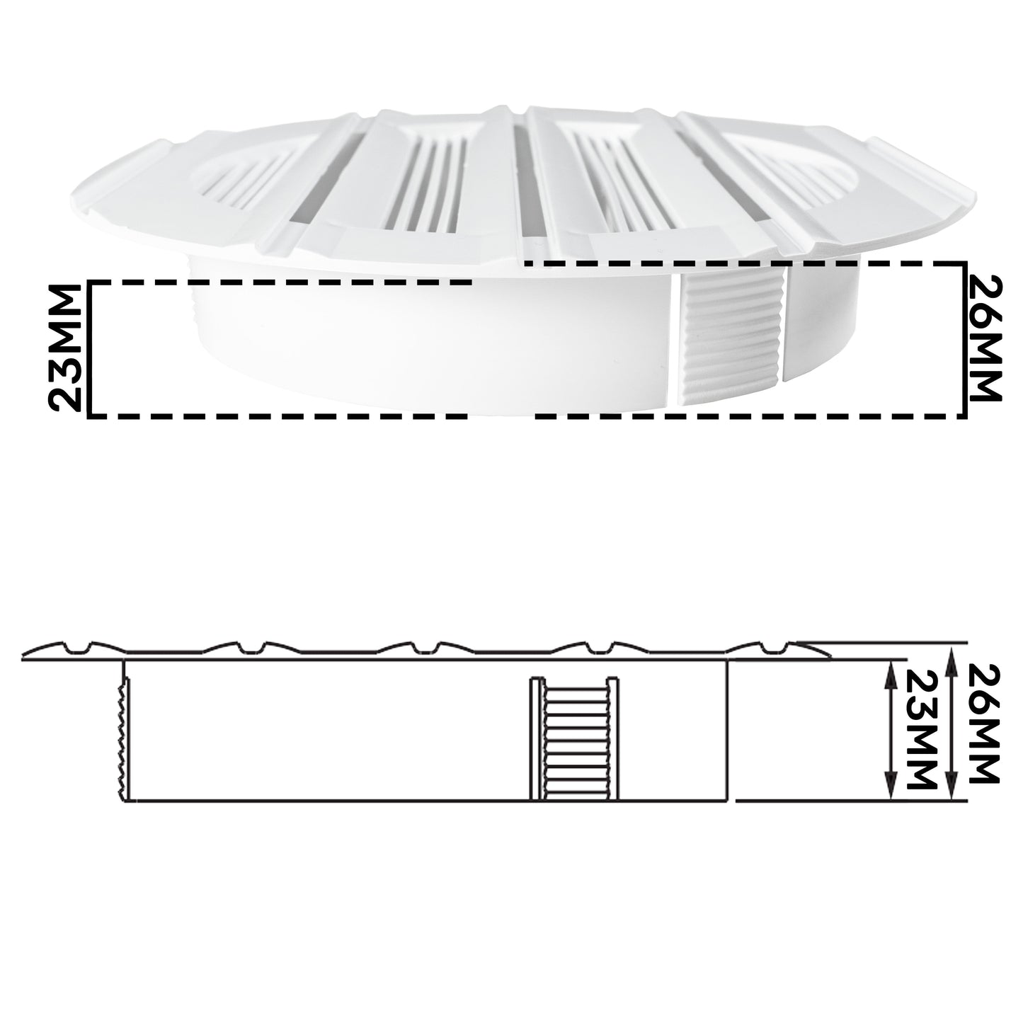 White Round Bella Louvre Vent, 100mm