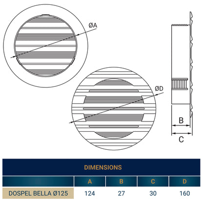 White Round Bella Louvre Vent, 125mm