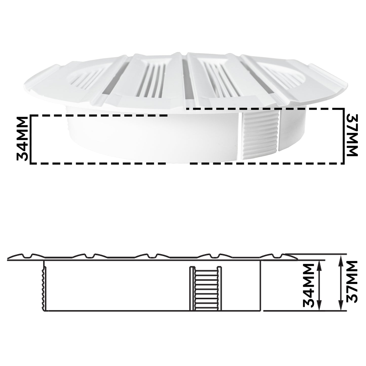 White Round Bella Louvre Vent, 150mm