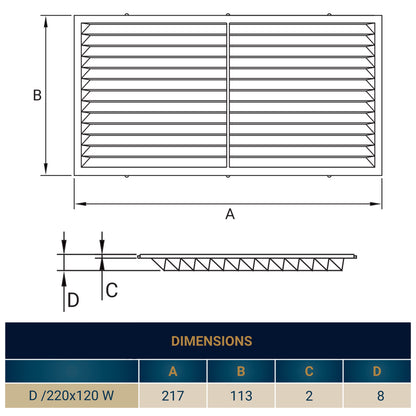 White Louvre Vent with Fly Screen, 120mm x 220mm