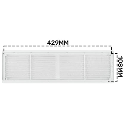 White Louvre Vent with Fly Screen, 110mm x 430mm