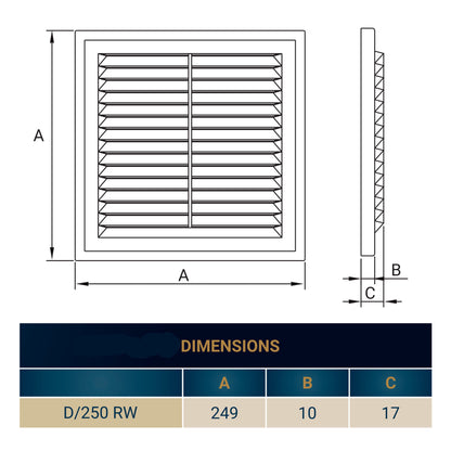 White Louvre Vent with Fly Screen, 250mm x 250mm