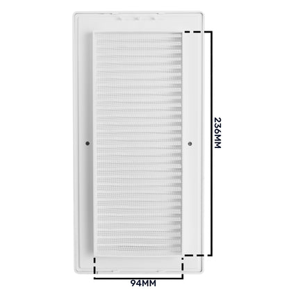 White Duo Smart Louvre Vent with Fly Mesh, 90mm x 240mm