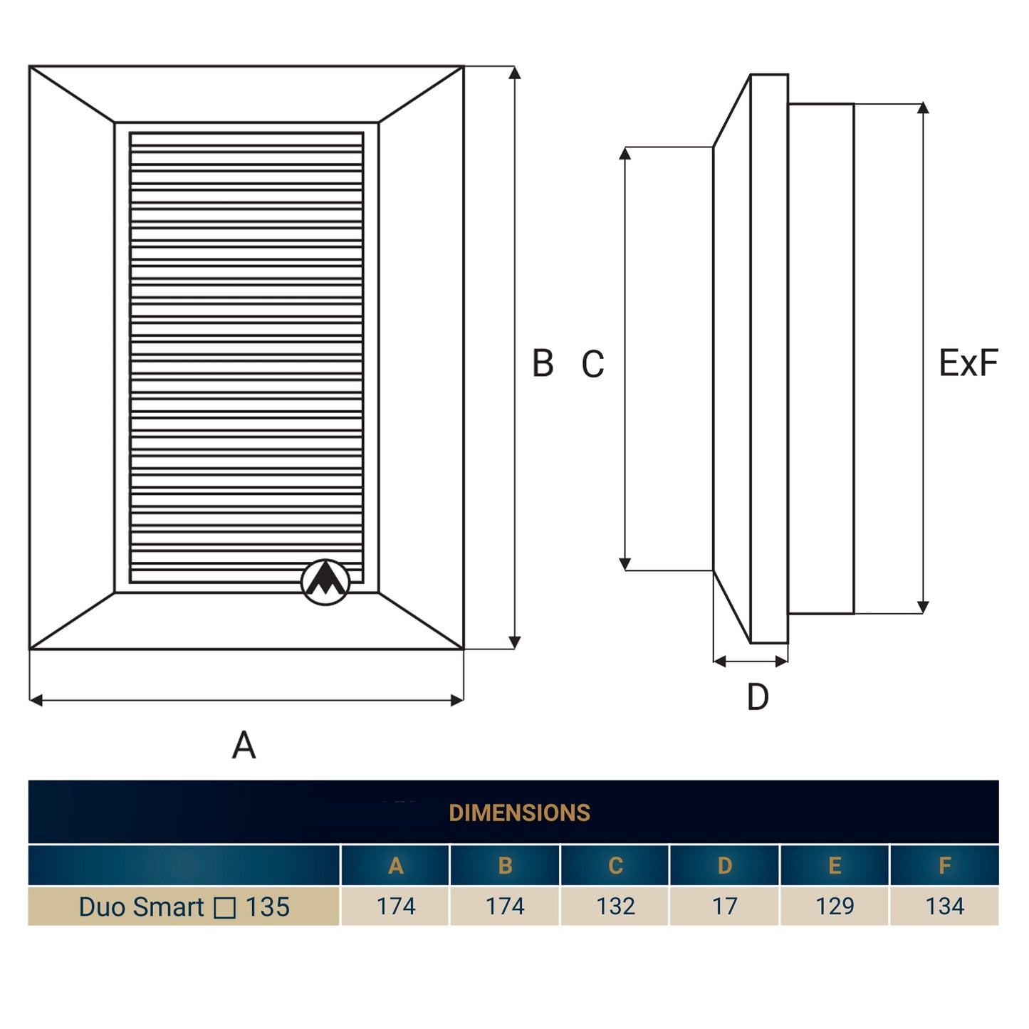 White Duo Smart Louvre Vent with Fly Mesh, 135mm x 135mm