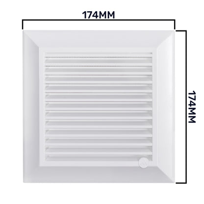 White Duo Smart Louvre Vent with Fly Mesh, 135mm x 135mm