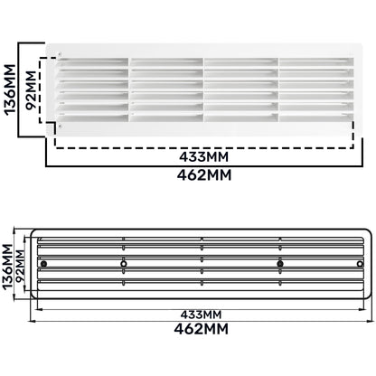 White Rectangle Louvre Door Vent, 90mm x 445mm