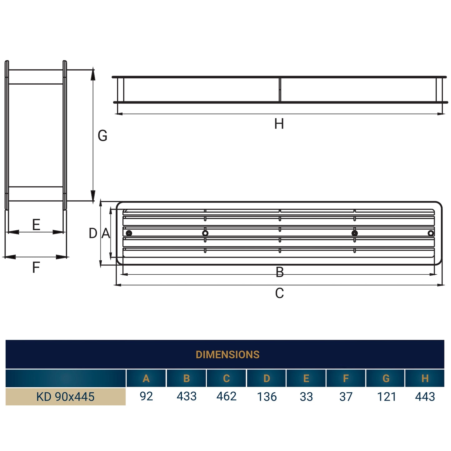 White Rectangle Louvre Door Vent, 90mm x 445mm