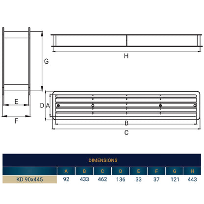 White Rectangle Louvre Door Vent, 90mm x 445mm
