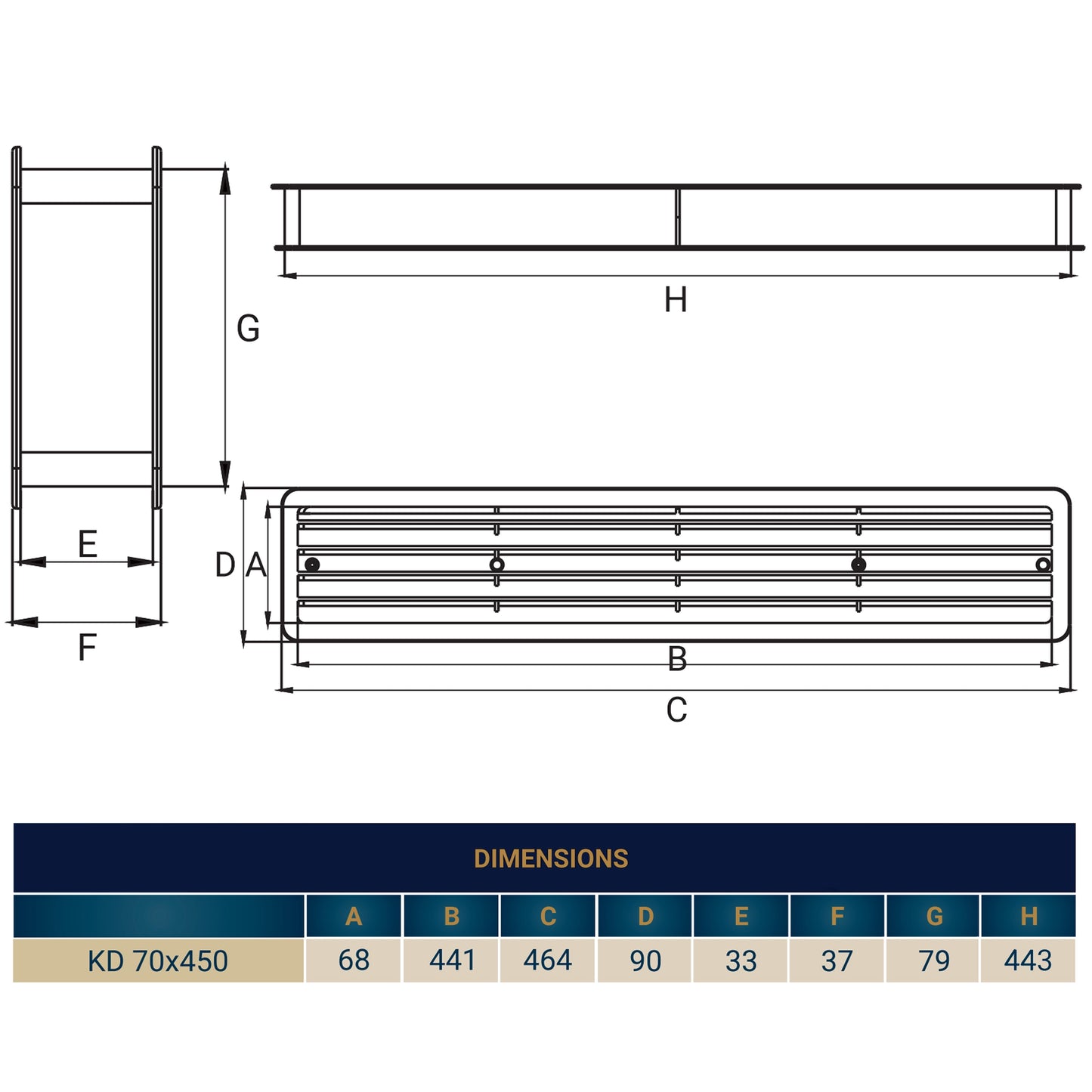 White Rectangle Louvre Door Vent, 70mm x 450mm