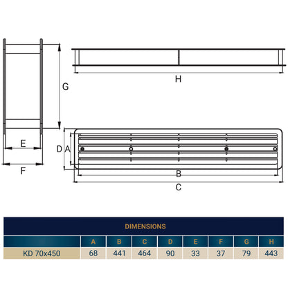 White Rectangle Louvre Door Vent, 70mm x 450mm