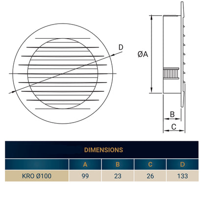 White Round Louvre Vent with Fly Mesh, 100mm