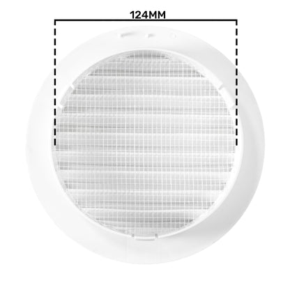 White Round Louvre Vent with Fly Mesh, 125mm
